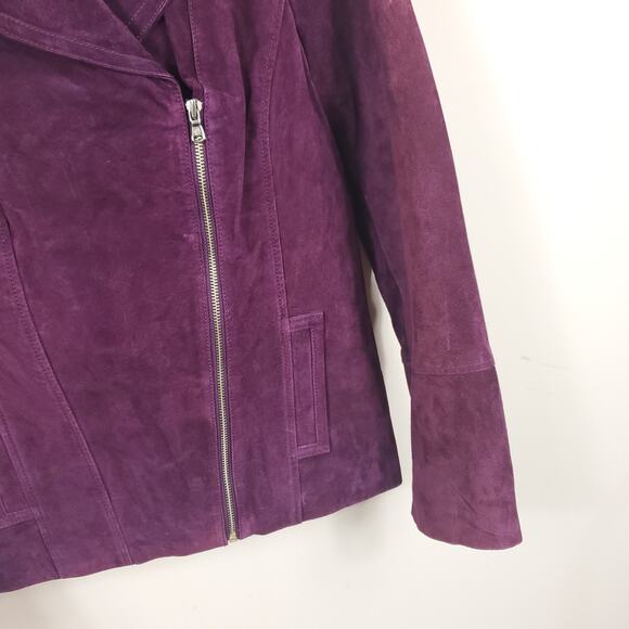 Isaac Mizrahi Live!  Burgundy Suede Moto Jacket 4 - Picture 3 of 12